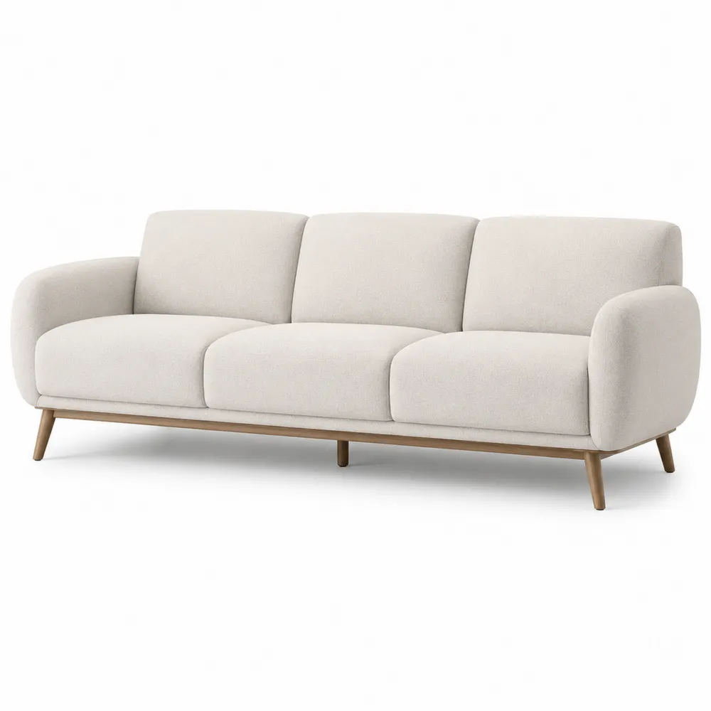 Sofá de 3 plazas de tela beige con base de madera-Dravtrivoqelx
