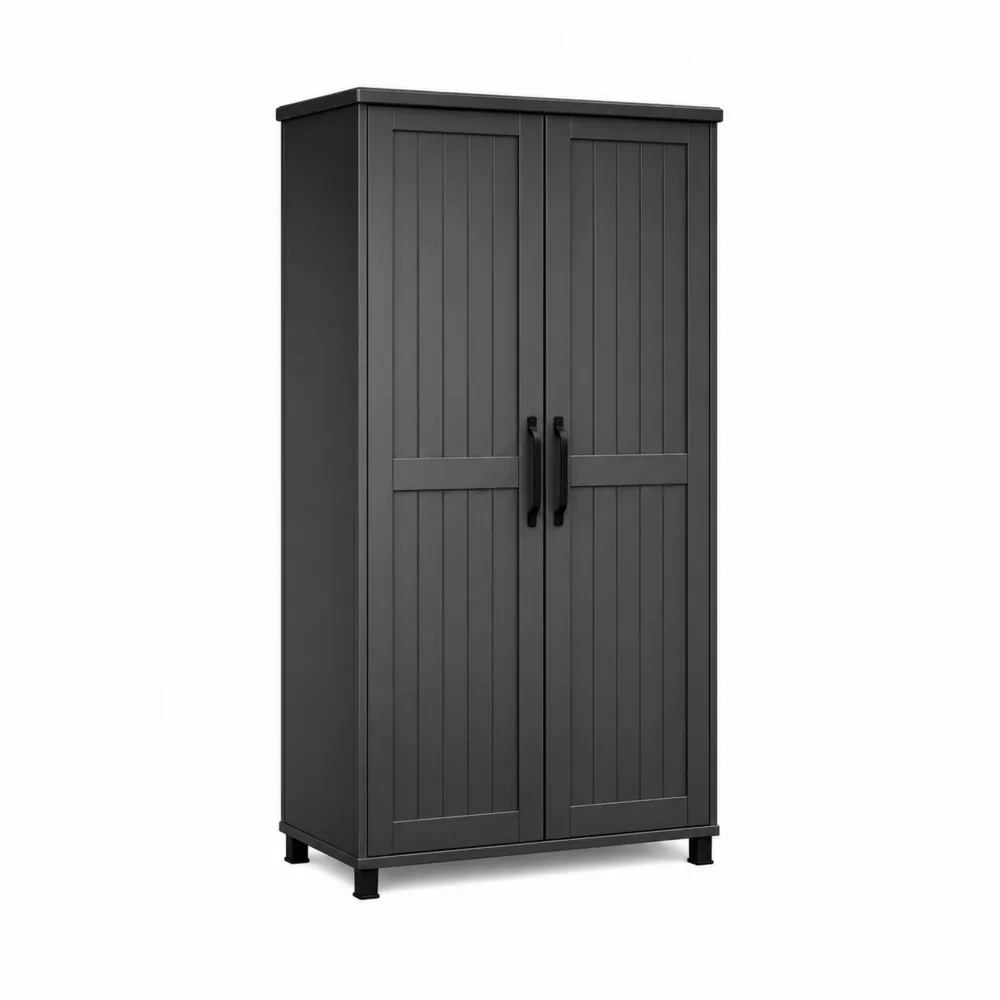Armario de almacenamiento de MDF gris con puertas dobles-Dravtrivoqelx