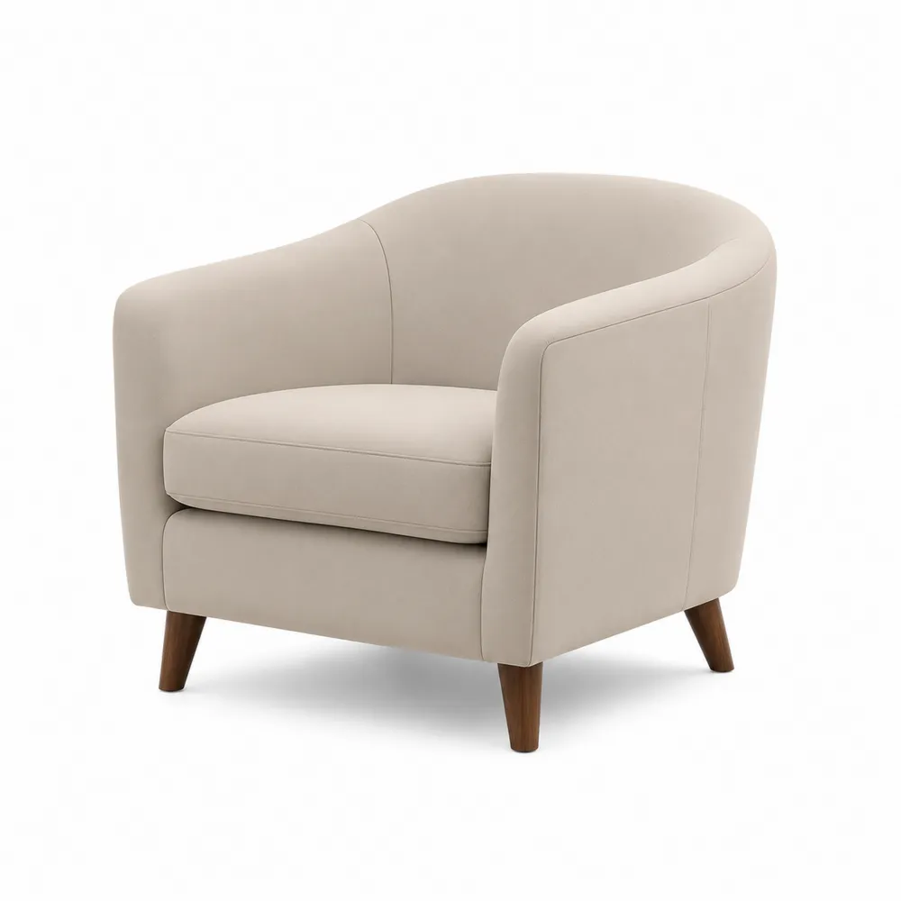 Sillón de Tela de Poliéster Beige con Patas de Madera-Dravtrivoqelx