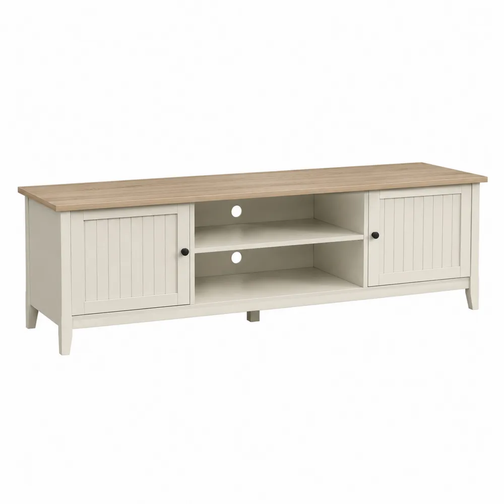 Mueble de TV de MDF con Estantes y Puertas 160 cm Blanco y Roble-Dravtrivoqelx