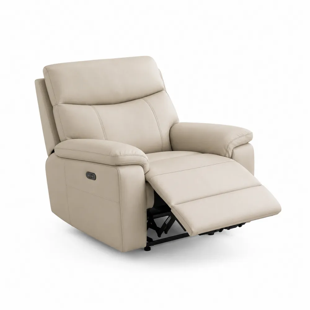 Sillón reclinable de cuero sintético beige con función eléctrica-Dravtrivoqelx