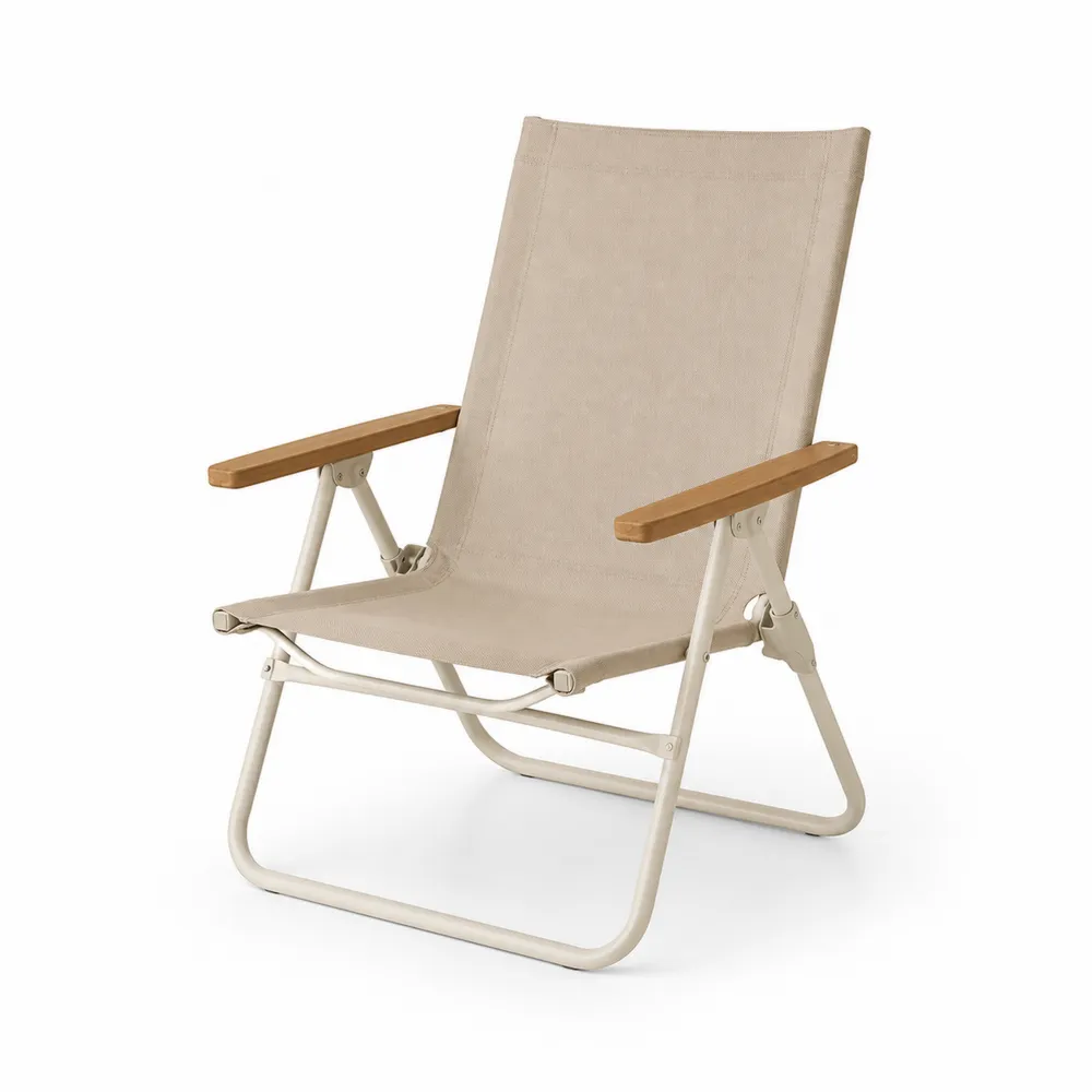 Silla plegable de acero y poliéster beige con reposabrazos de haya-Dravtrivoqelx