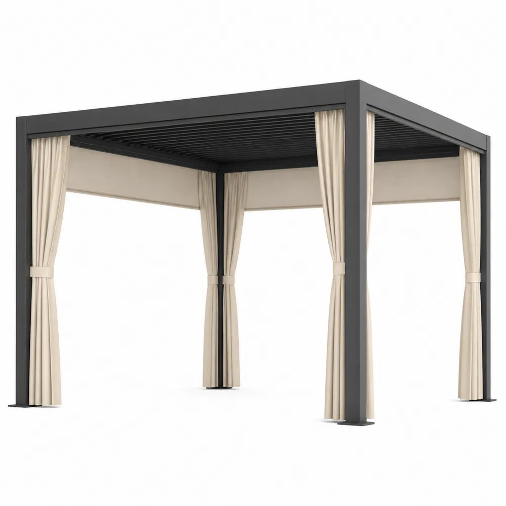 Pérgola de Aluminio con Cortinas de Poliéster Beige 3x3m-Dravtrivoqelx