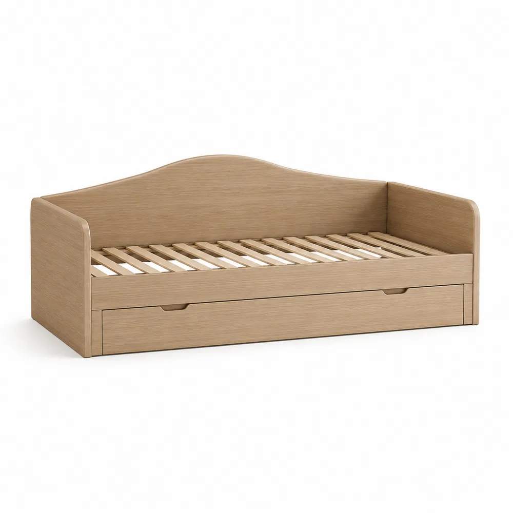 Cama diván de madera MDF con cajón extraíble 200x90 cm Beige-Dravtrivoqelx