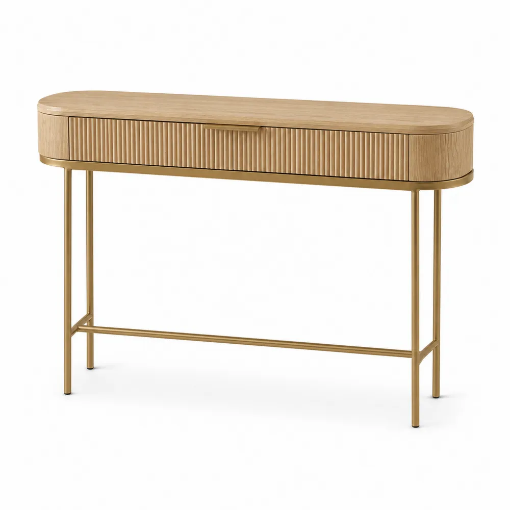 Consola de Madera y Metal Dorado 120x30x80 cm-Dravtrivoqelx