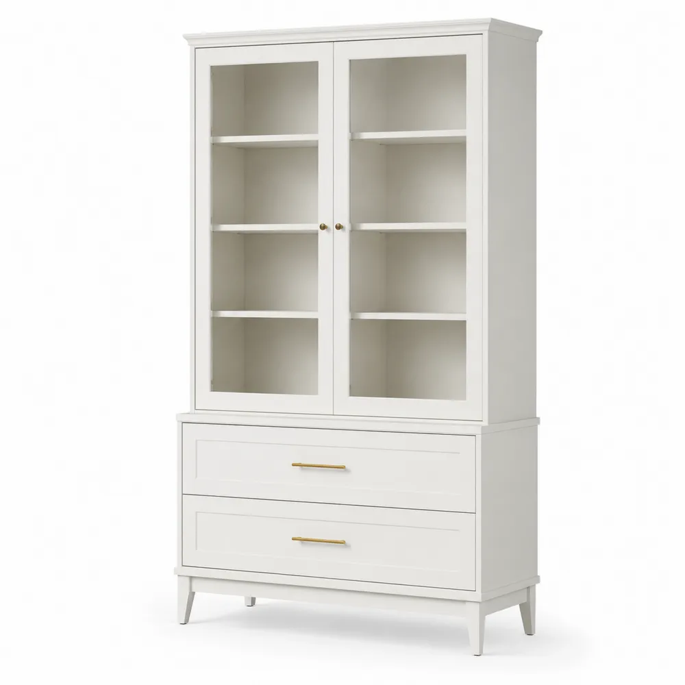 Estantería de Madera con Puertas de Vidrio Templado de Color Blanco-Dravtrivoqelx