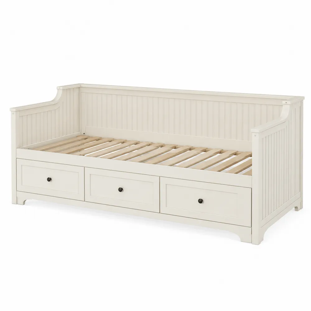 Cama nido de madera maciza color Beige con cajones 200x90 cm-Dravtrivoqelx