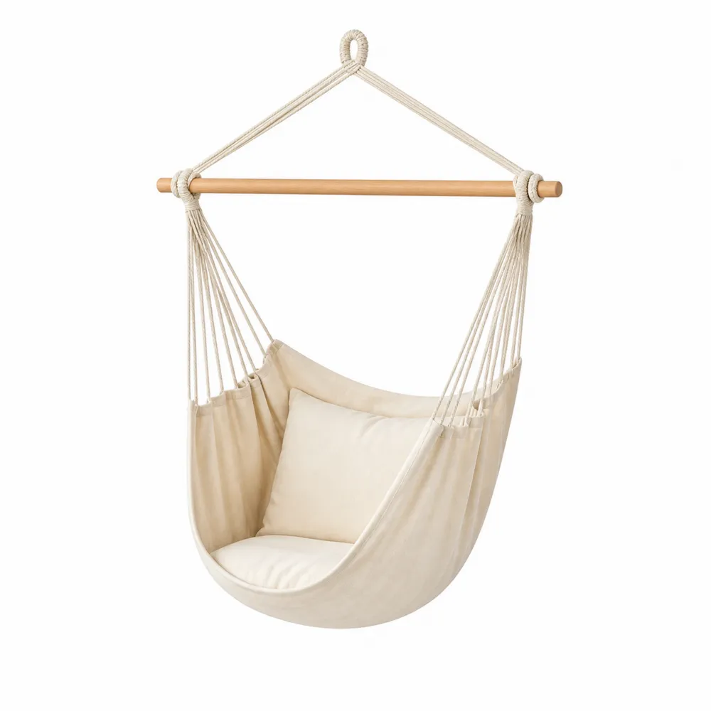 Silla Colgante de Algodón con Barra de Madera-Dravtrivoqelx