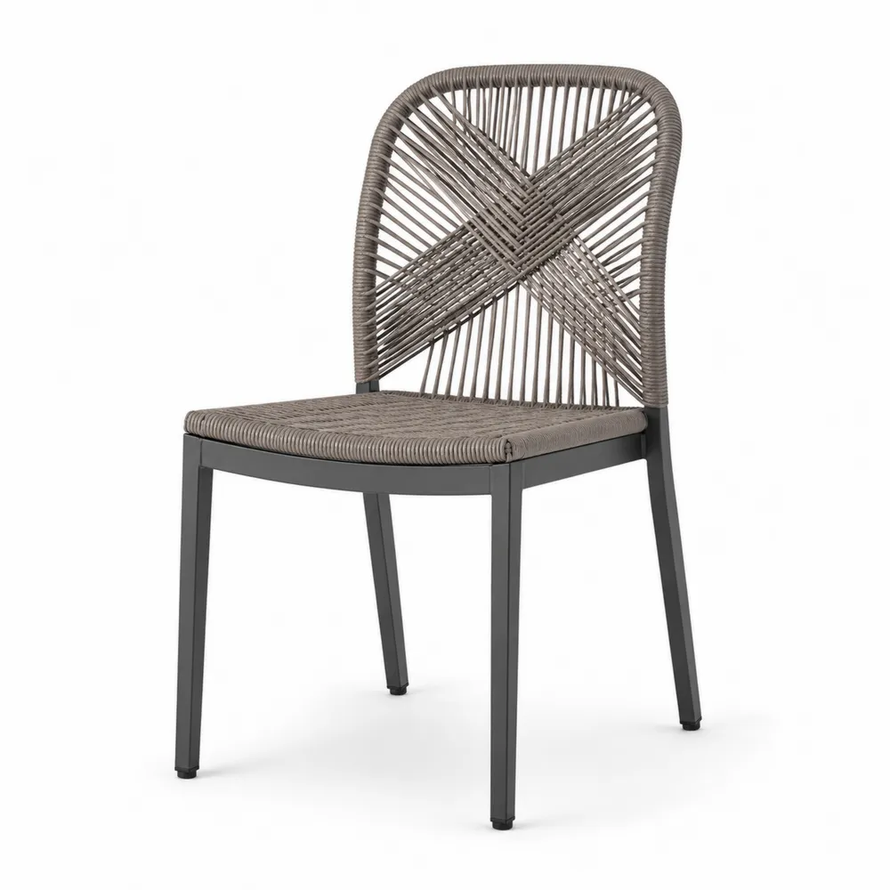 Silla de comedor de metal y cuerda sintética Marrón-Dravtrivoqelx