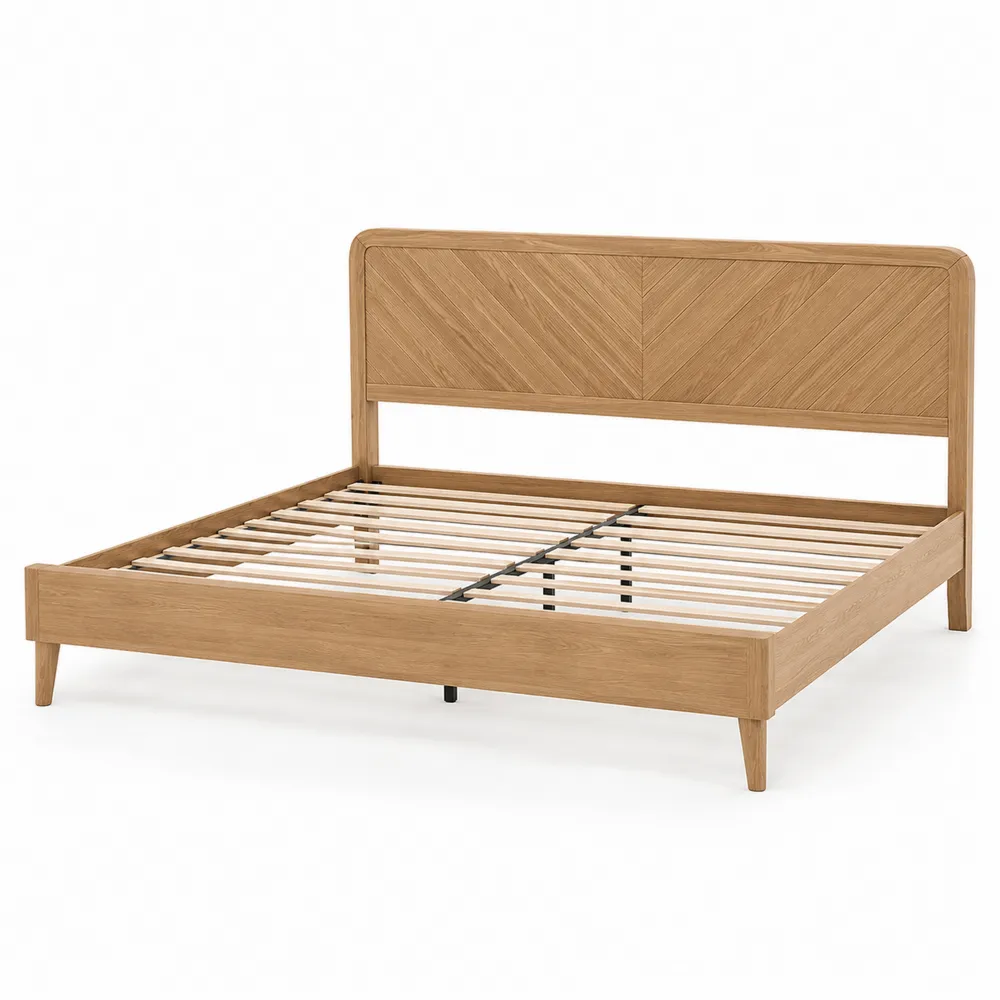Cama Doble de Madera de Roble con Cabecera 160x200 cm-Dravtrivoqelx