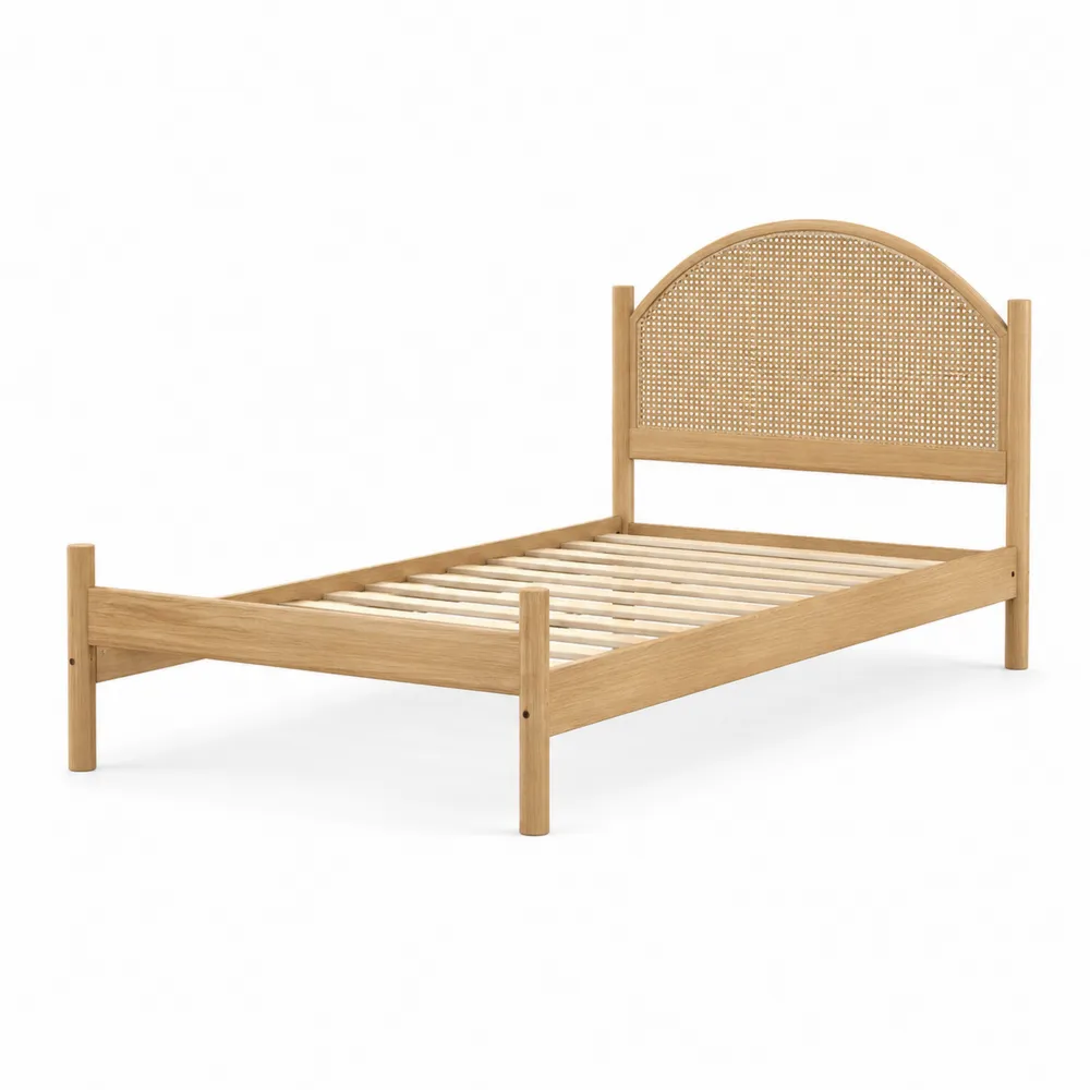 Cama individual de madera y ratán 200x90 cm-Dravtrivoqelx