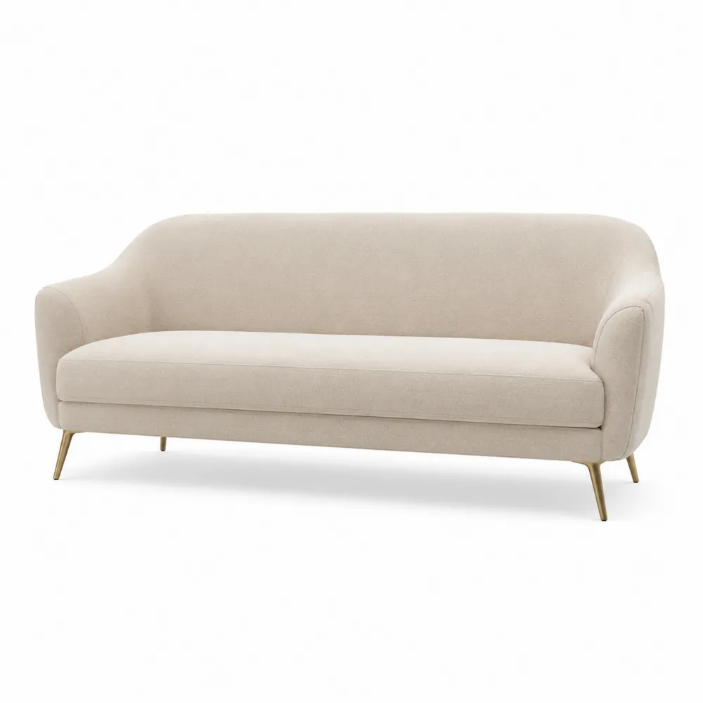 Sofá de 2 plazas de tela de poliéster beige con patas de metal dorado-Dravtrivoqelx