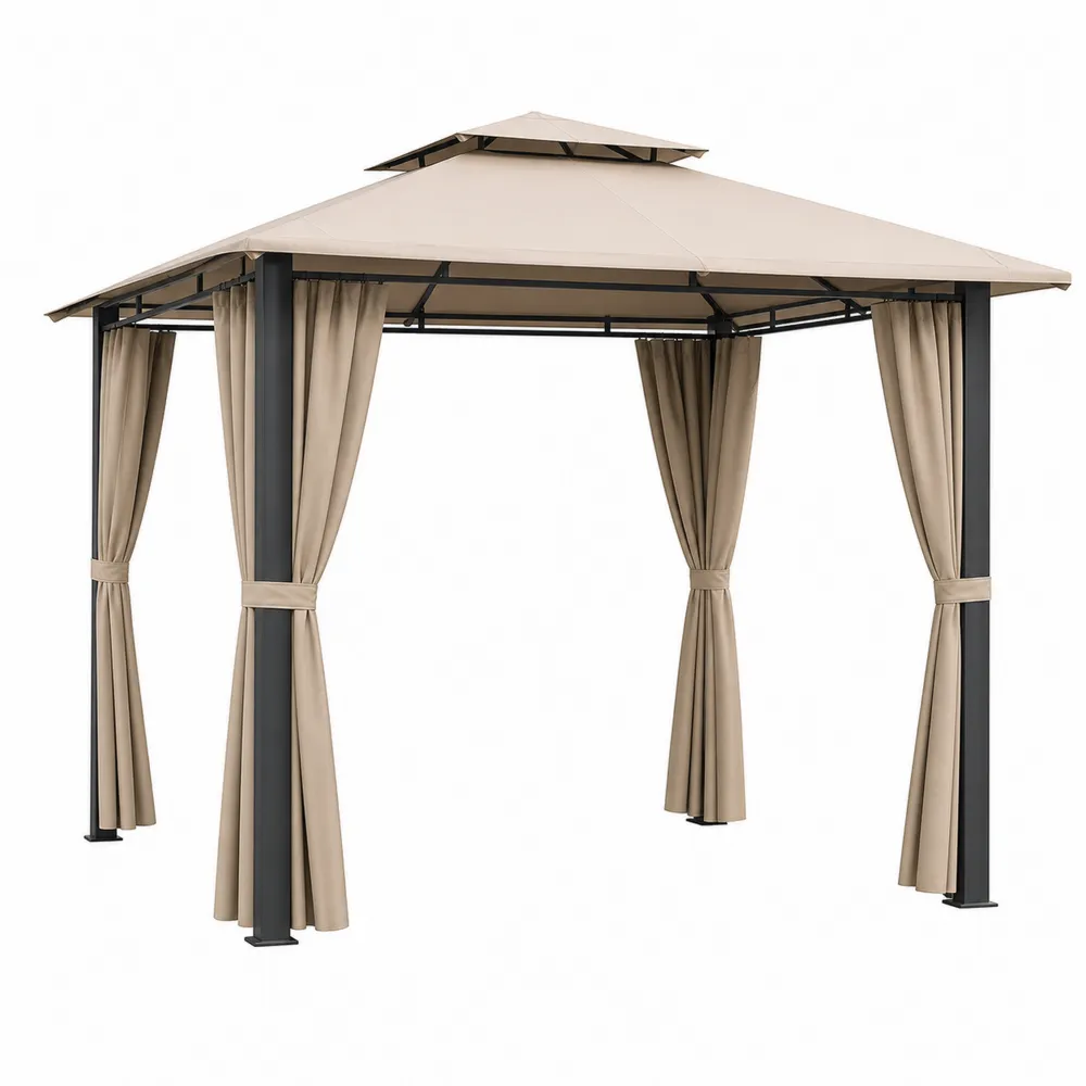 Pérgola de Jardín de Aluminio con Lona Beige-Dravtrivoqelx