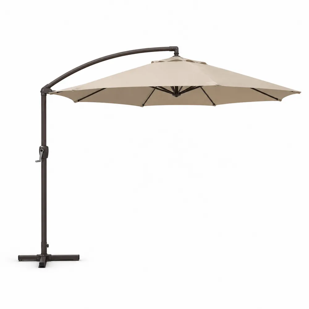 Sombrilla voladiza de poliéster beige con soporte de metal 300 cm-Dravtrivoqelx