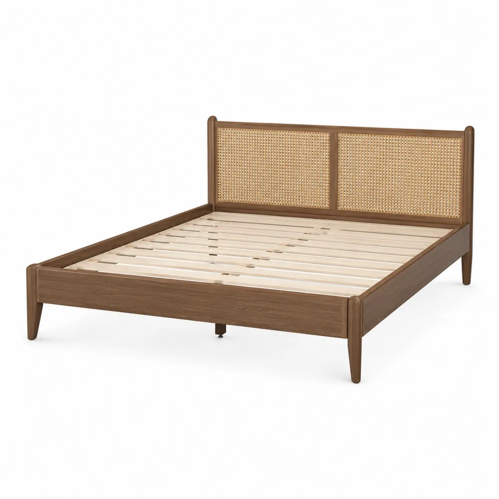 Cama doble de madera y ratán 200x150 cm-Dravtrivoqelx