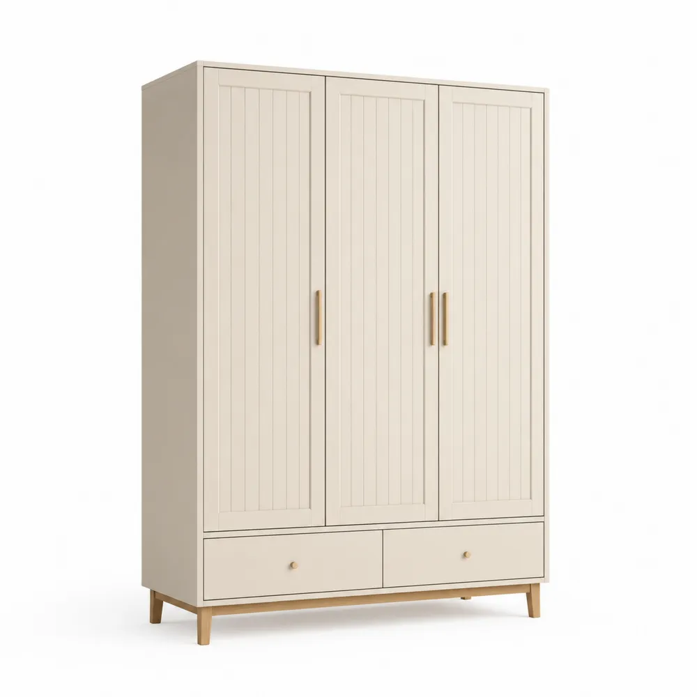 Armario de Madera con 3 Puertas y 2 Cajones Crema-Dravtrivoqelx