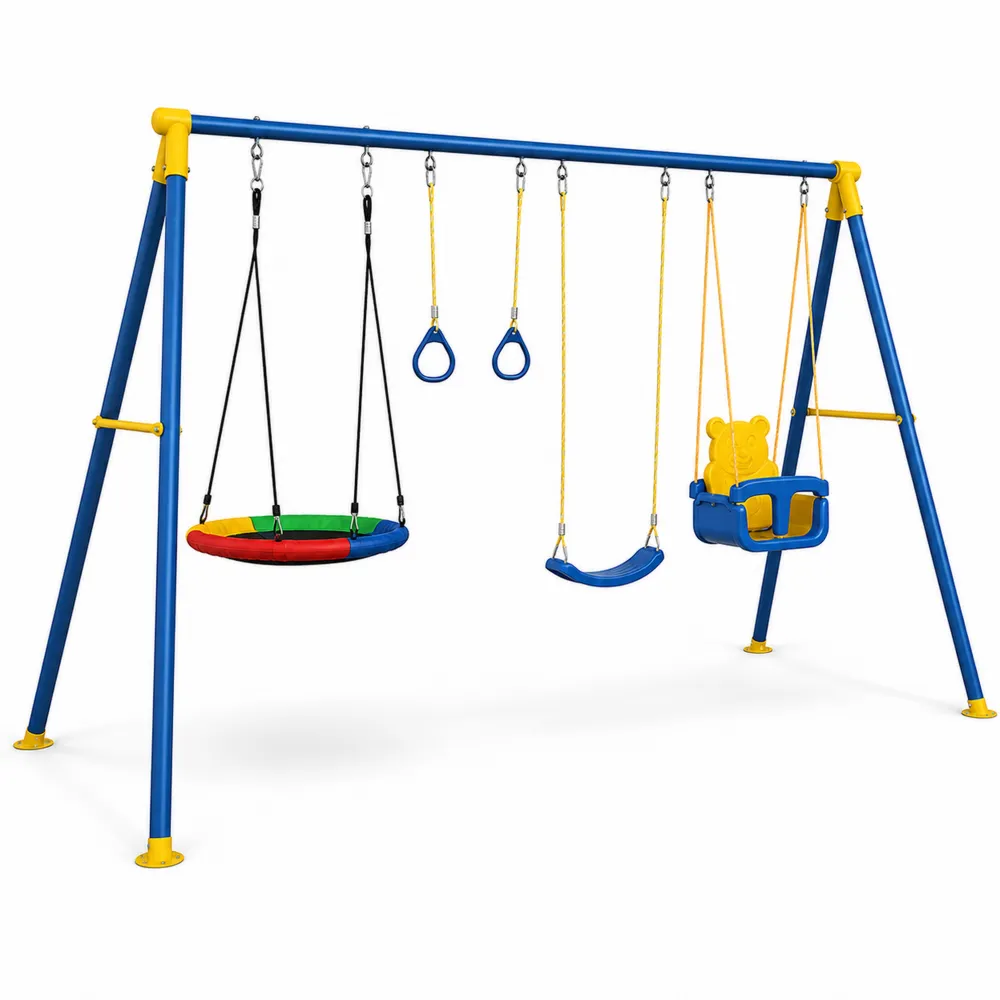 Conjunto de columpios de metal para niños, colores Azul/Amarillo/Rojo-Dravtrivoqelx