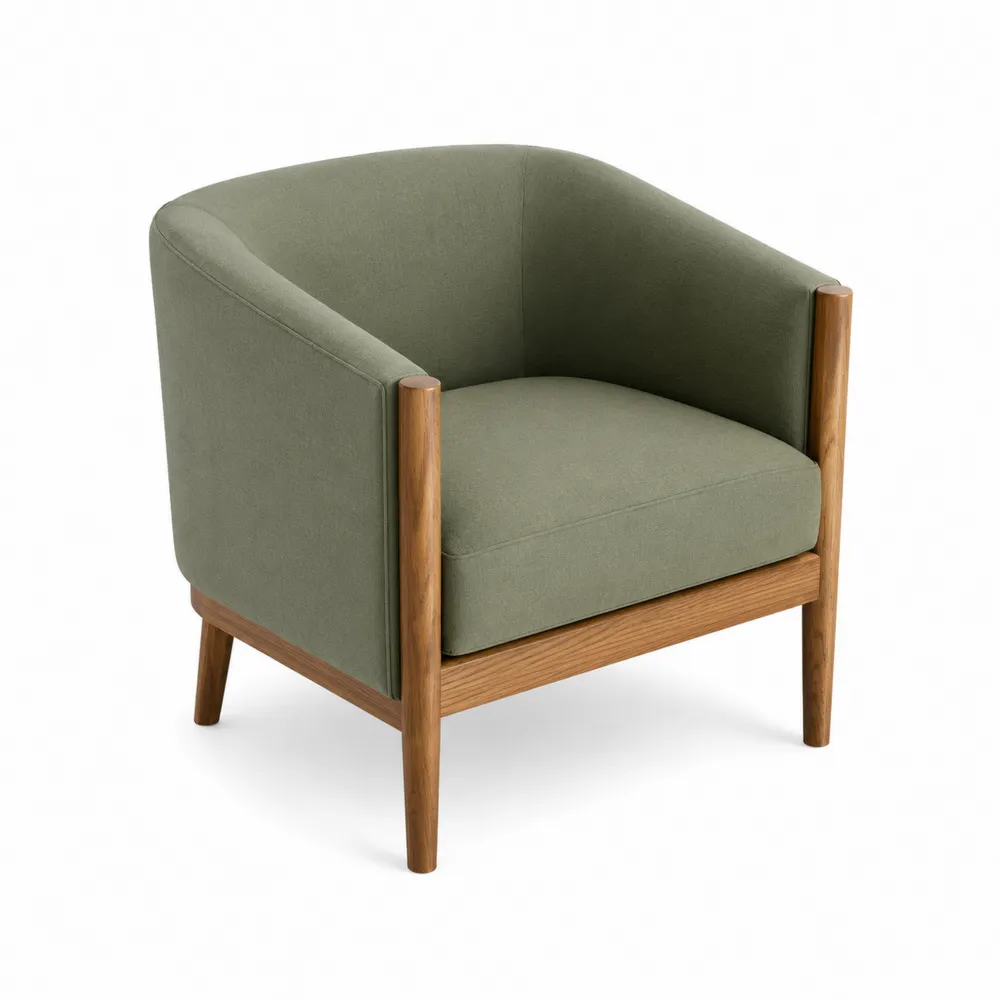 Sillón de tela verde con estructura de madera-Dravtrivoqelx
