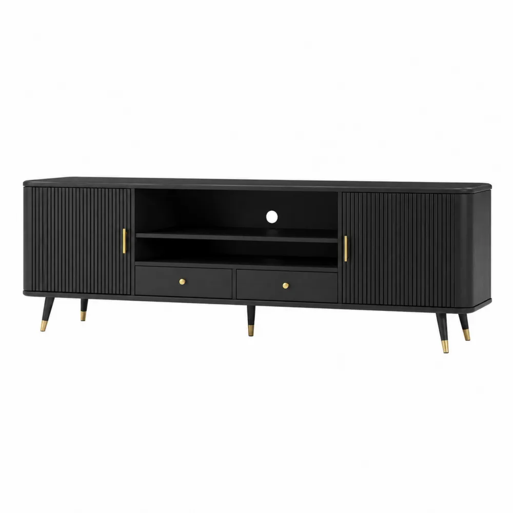 Mueble de TV de MDF y Metal Negro 180x40x50 cm-Dravtrivoqelx