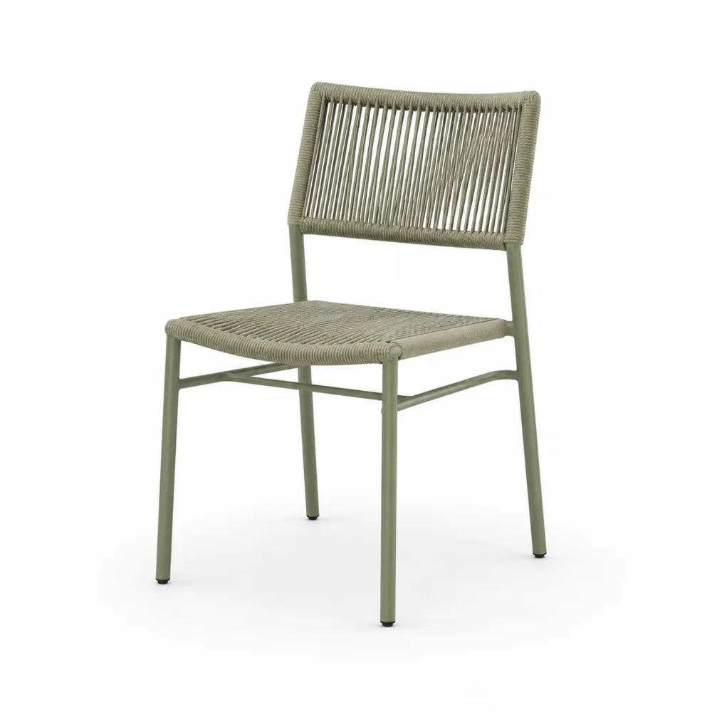 Silla de comedor exterior de acero y cuerda sintética verde-Dravtrivoqelx