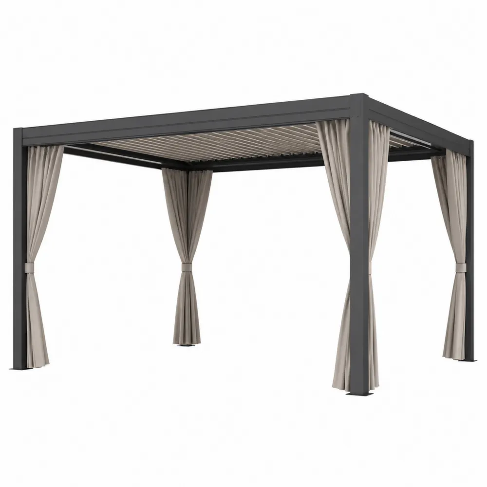 Pérgola de metal con cortinas de tela 300x300 cm-Dravtrivoqelx