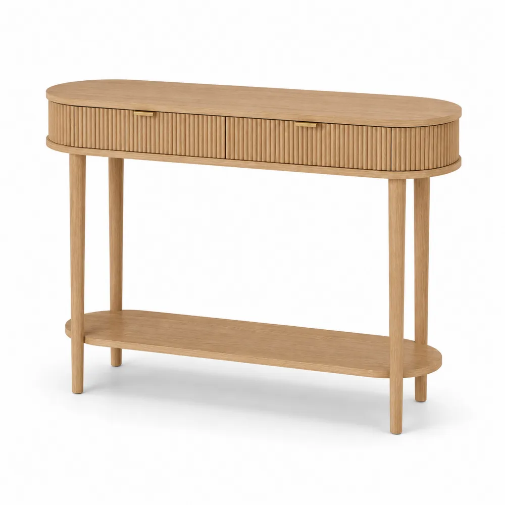 Mesa consola de madera de roble con cajón y estante-Dravtrivoqelx