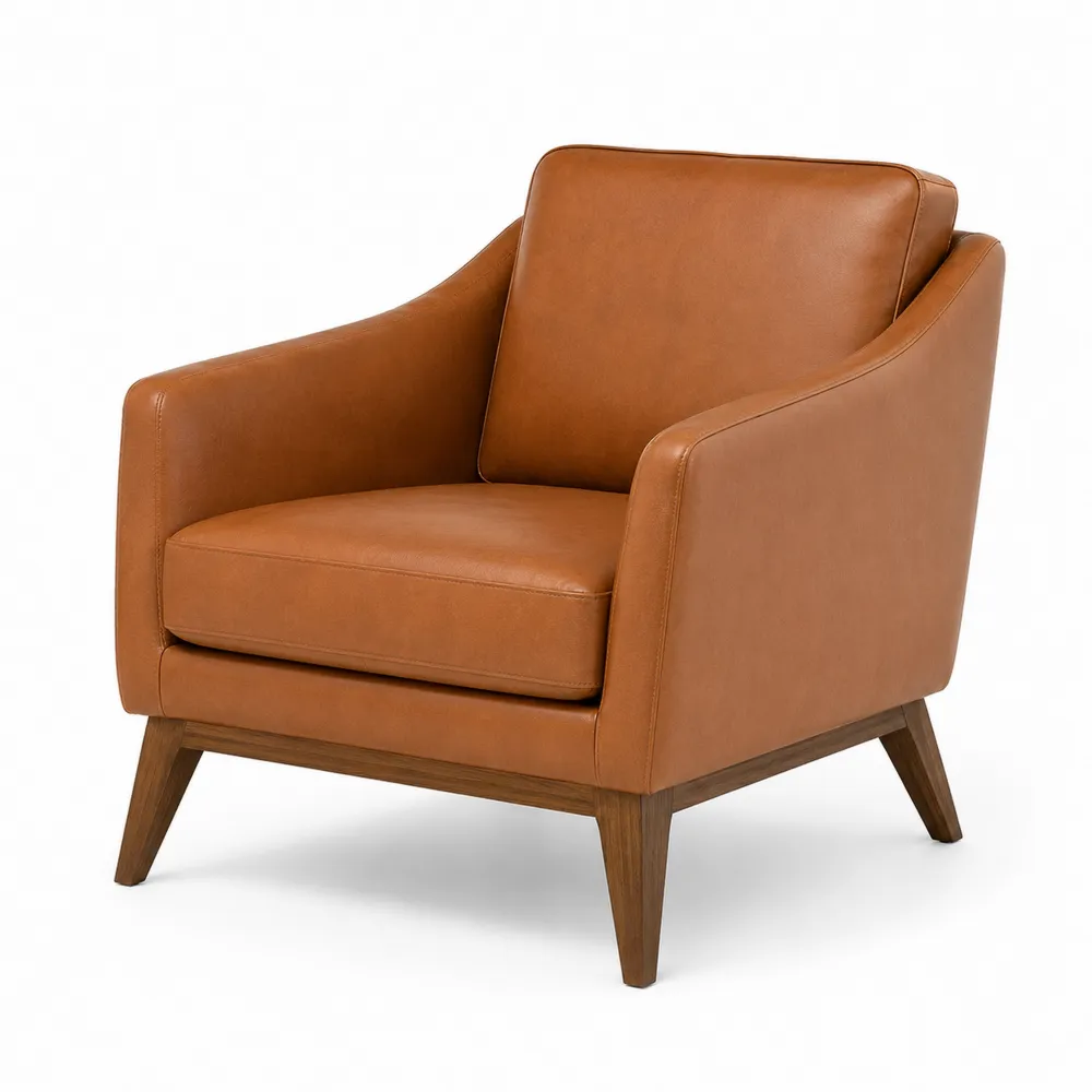 Sillón de cuero sintético marrón con patas de madera-Dravtrivoqelx