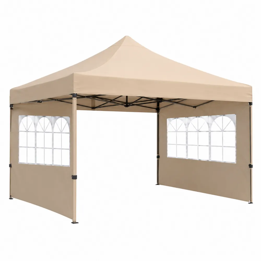 Carpa Plegable de Poliéster Beige 3x3 m con Ventanas-Dravtrivoqelx