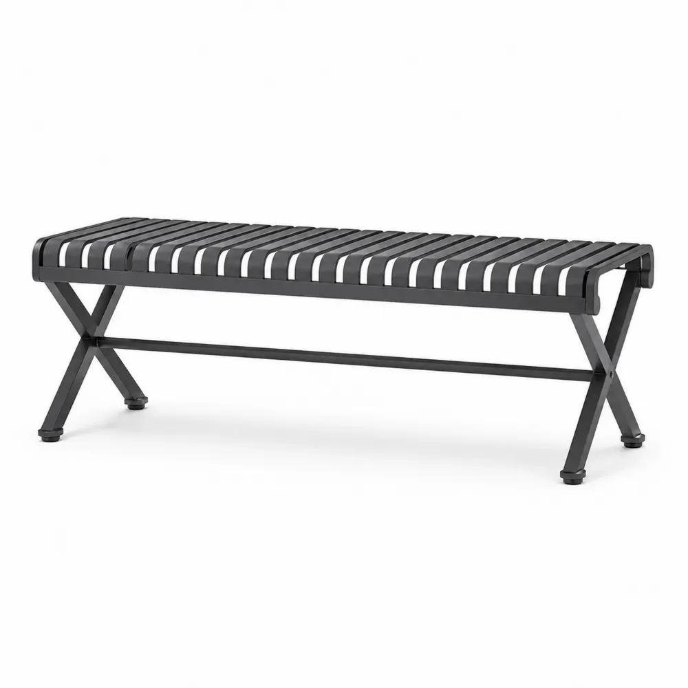 Banco de metal negro con listones de 120 cm-Dravtrivoqelx