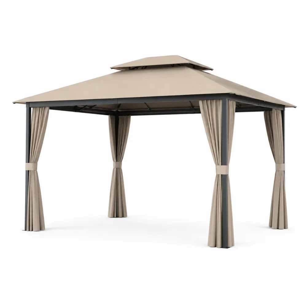 Gazebo de Jardín 3x3m con Techo de Poliéster Beige y Estructura de Aluminio-Dravtrivoqelx