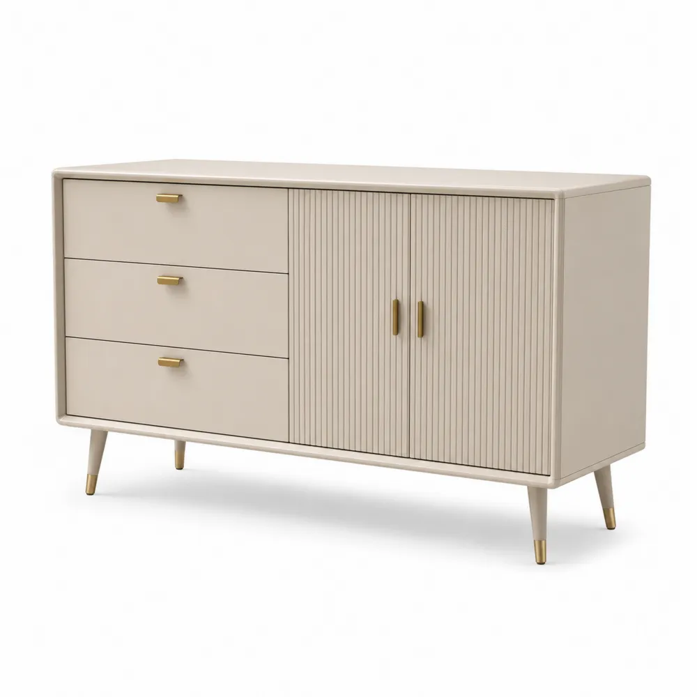 Aparador de Madera con Cajones y Puertas en Beige y Dorado-Dravtrivoqelx