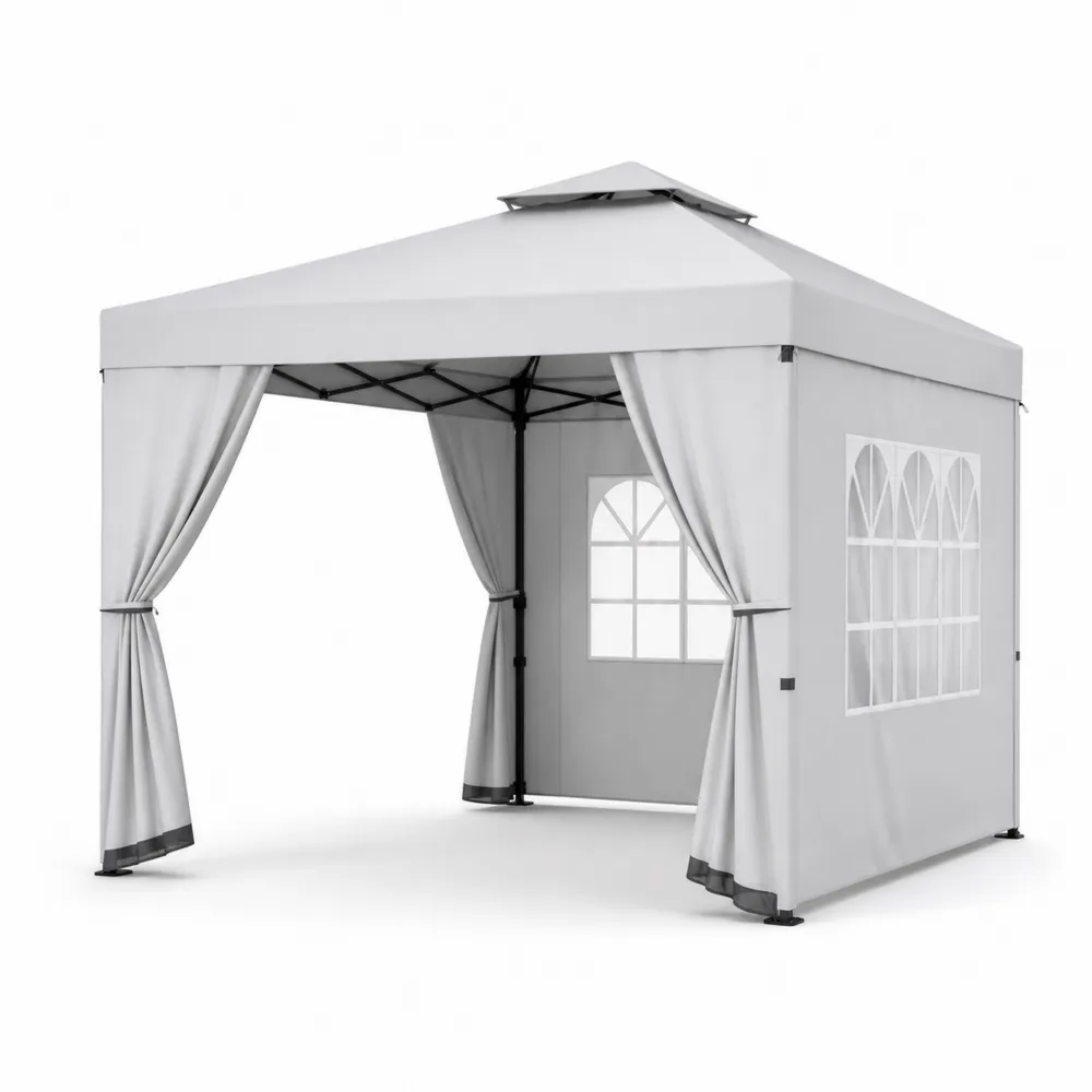 Pabellón Plegable Exterior 3x3m Poliéster Beige Estructura Acero-Dravtrivoqelx
