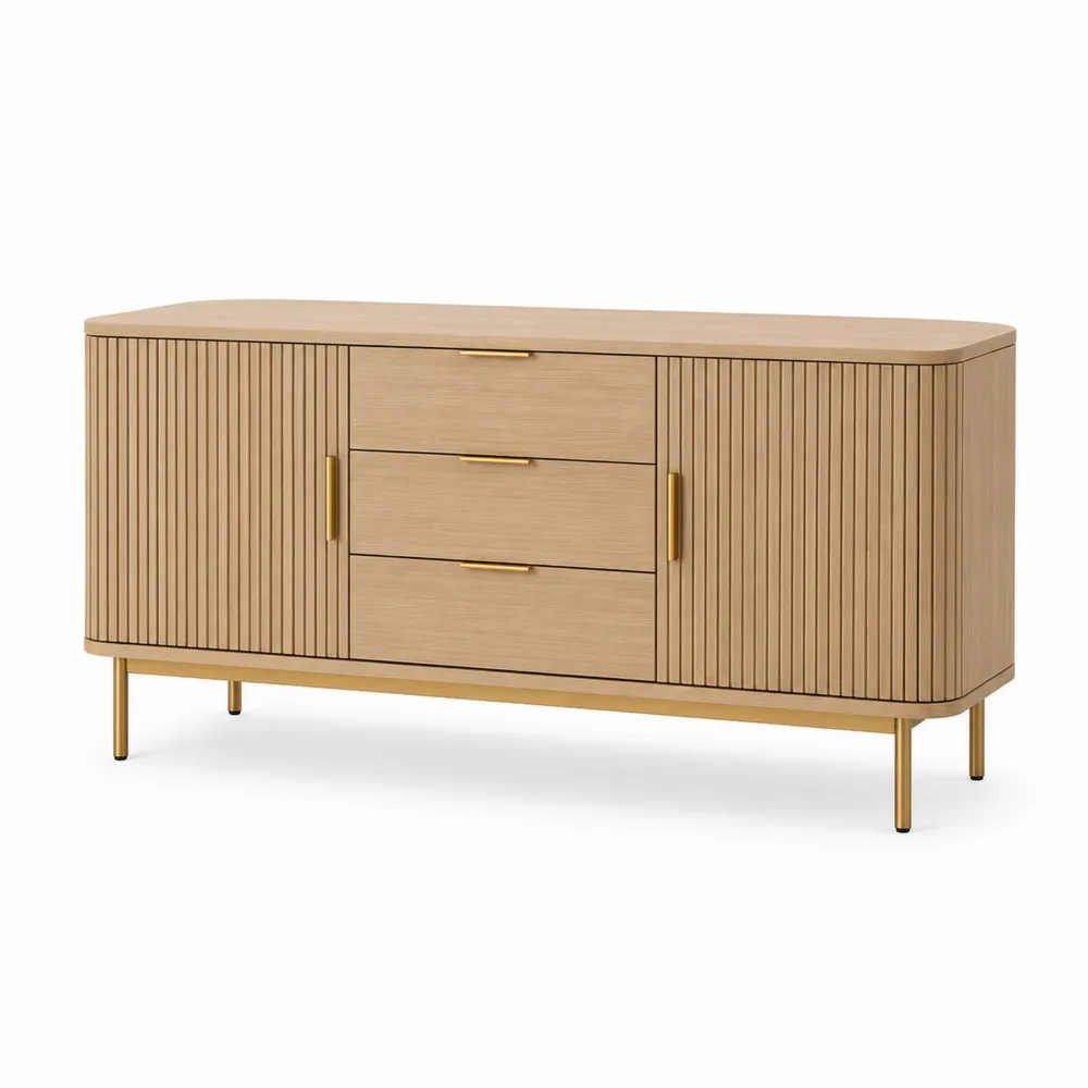 Aparador de Madera con Metal Dorado, 150x40x80 cm-Dravtrivoqelx