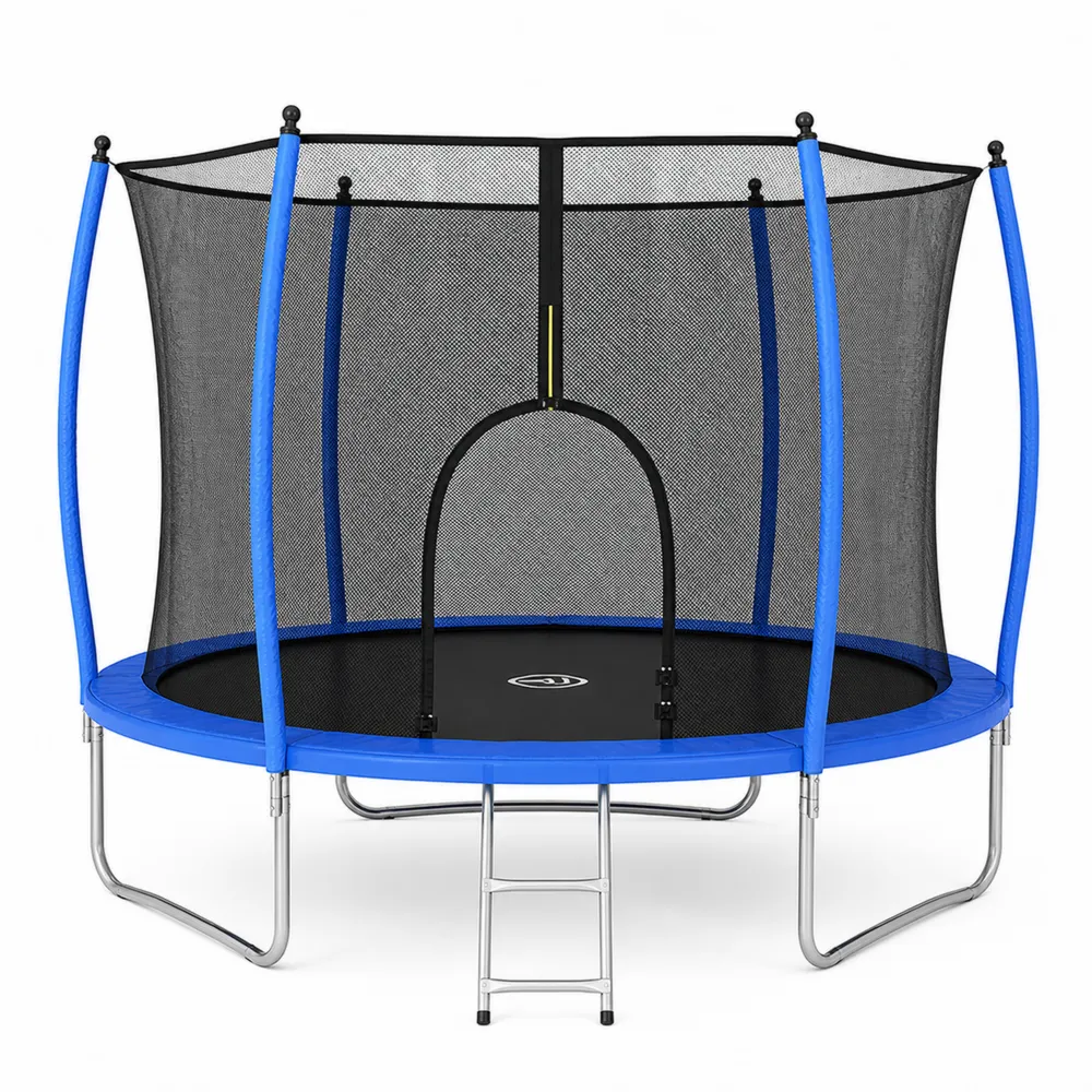 Cama elástica con protección de seguridad, acero galvanizado, 244 cm, Azul-Dravtrivoqelx
