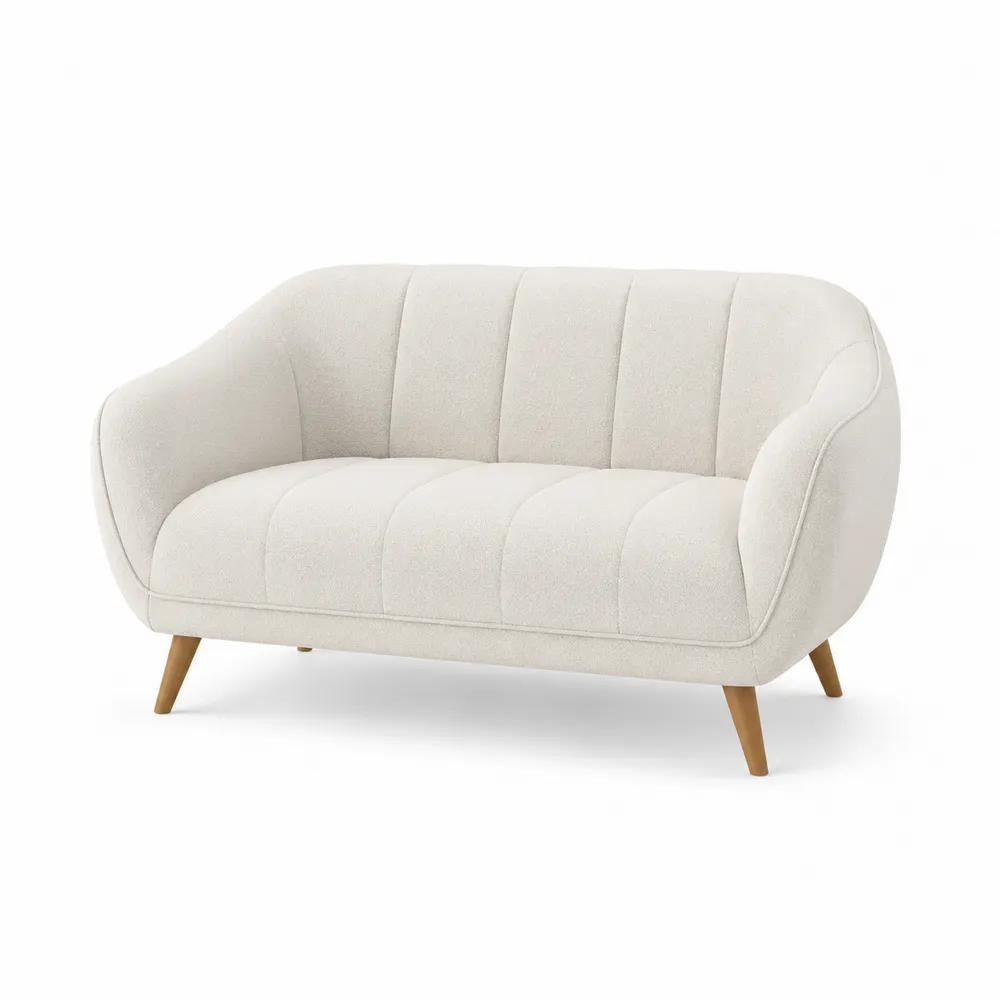 Sofá de 2 plazas en tejido de poliéster beige con patas de madera de haya, 150 cm-Dravtrivoqelx