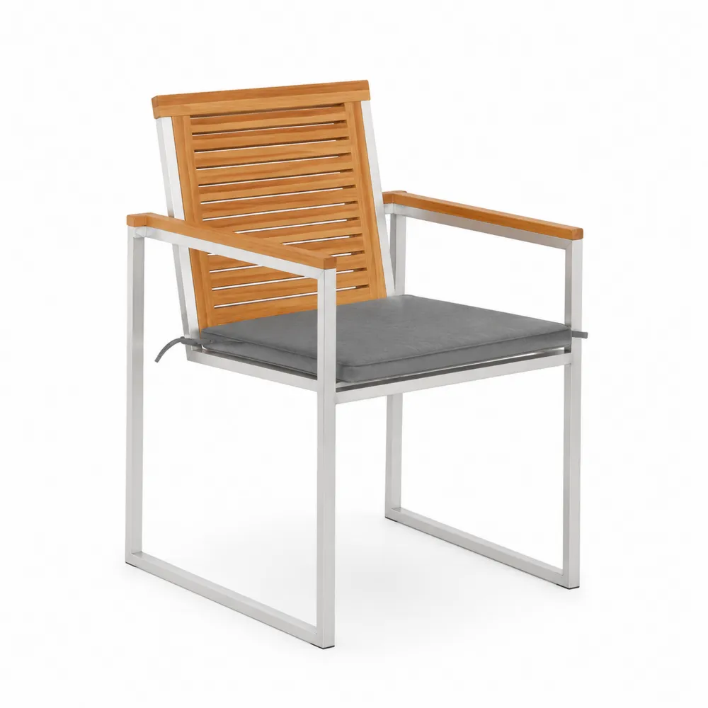 Chaise de jardin en métal et bois avec coussin en polyester gris-Solvortinela