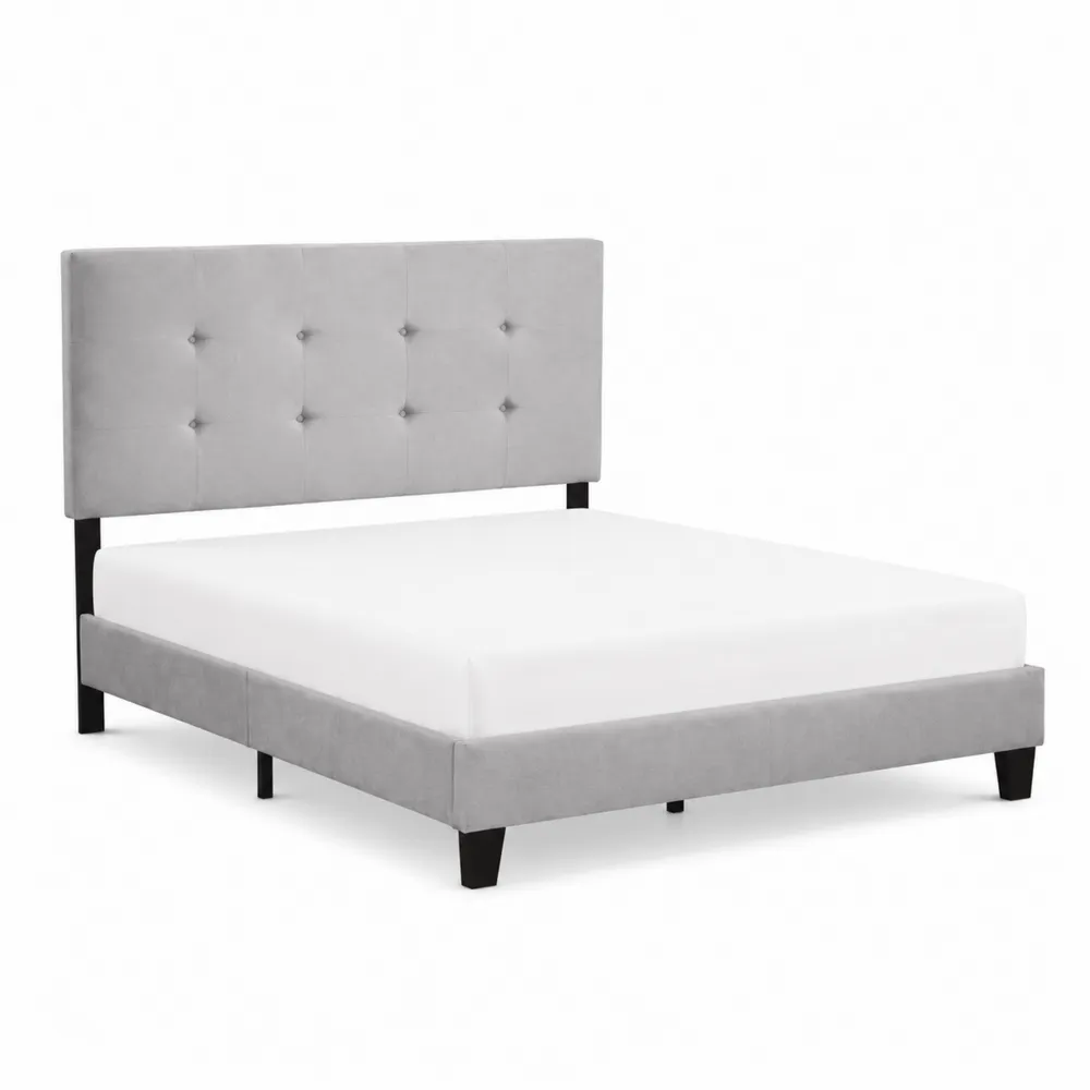 Lit en velours gris avec sommier en bois 140x200 cm-Solvortinela