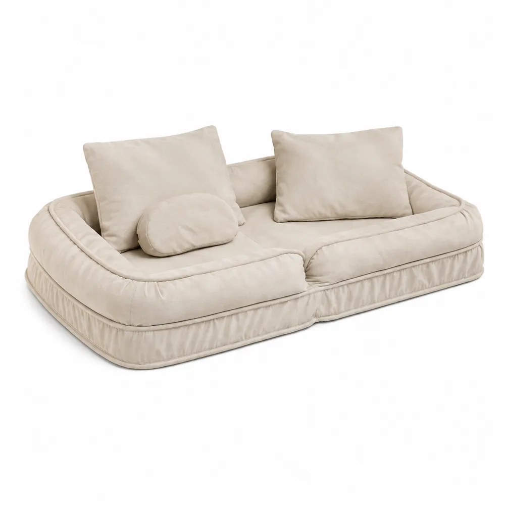 Canapé modulable en tissu polyester Beige 2 places avec coussins-Solvortinela