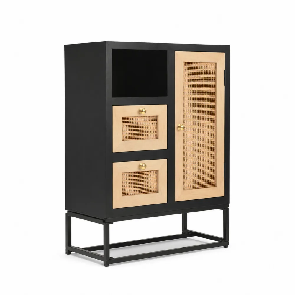 Armoire en bois noir avec rotin-Solvortinela