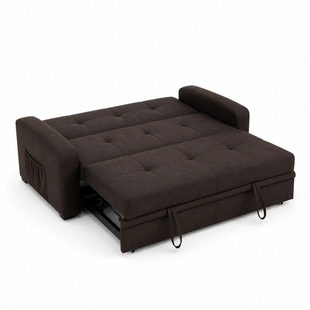 Canapé convertible en tissu marron avec accoudoirs-Solvortinela