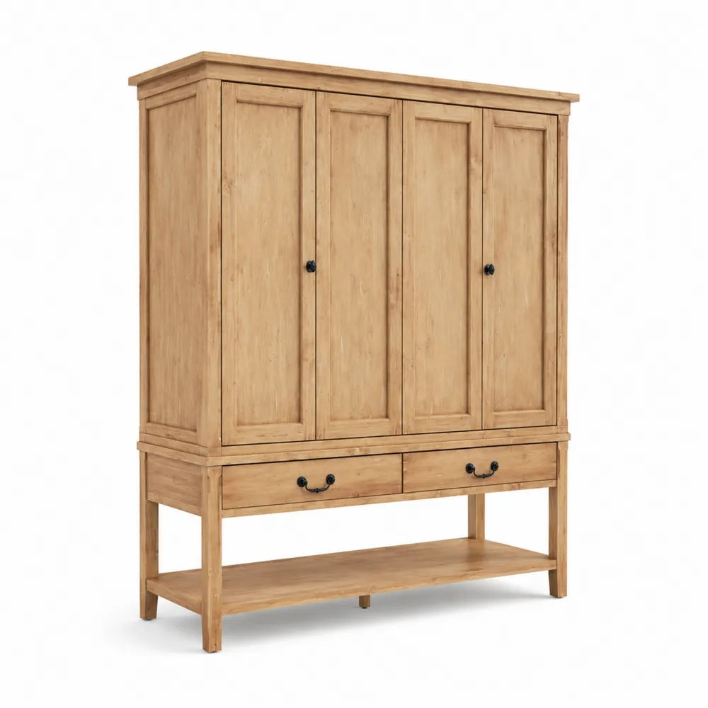 Armoire en Chêne Massif 4 Portes 200x150x55 cm-Solvortinela