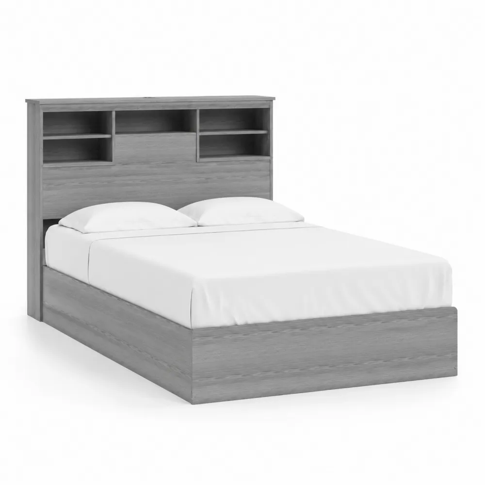 Lit double en bois aggloméré avec étagères Gris-Solvortinela