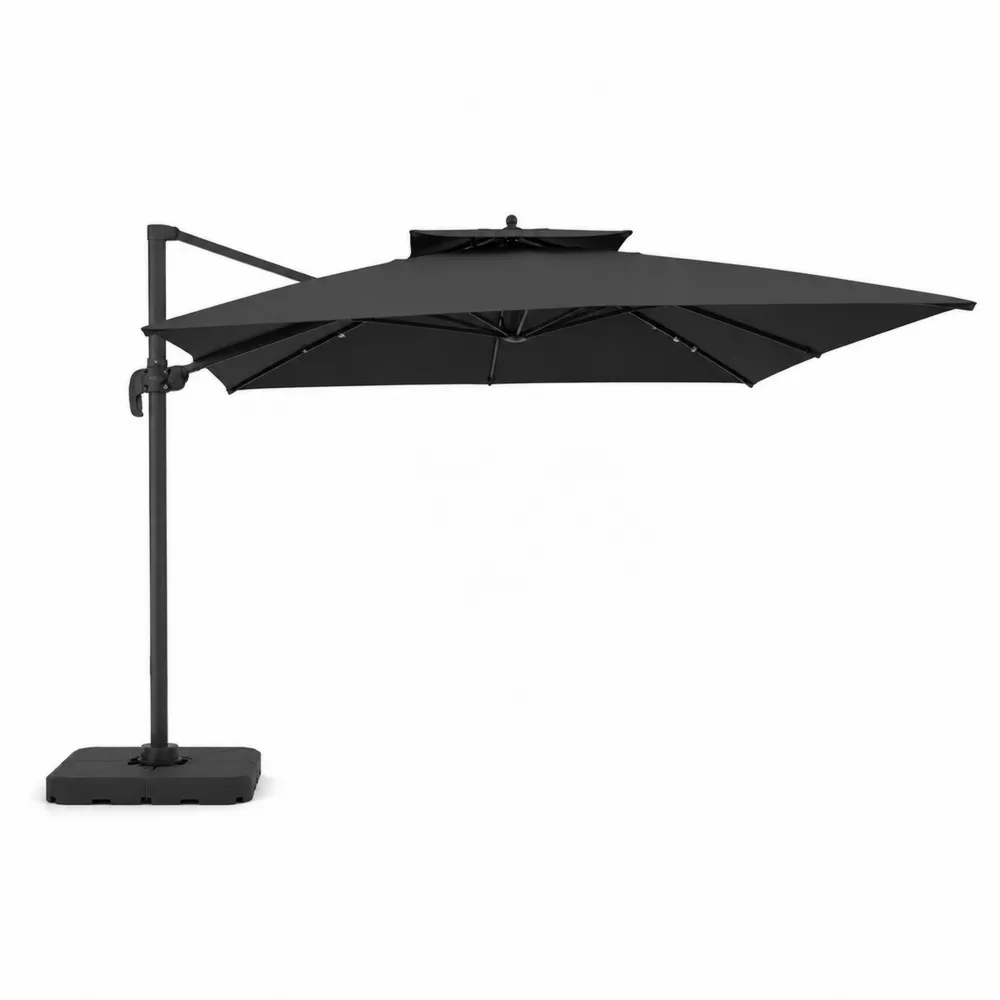 Parasol Déporté Rectangulaire Aluminium Polyester Noir 300x200 cm-Solvortinela