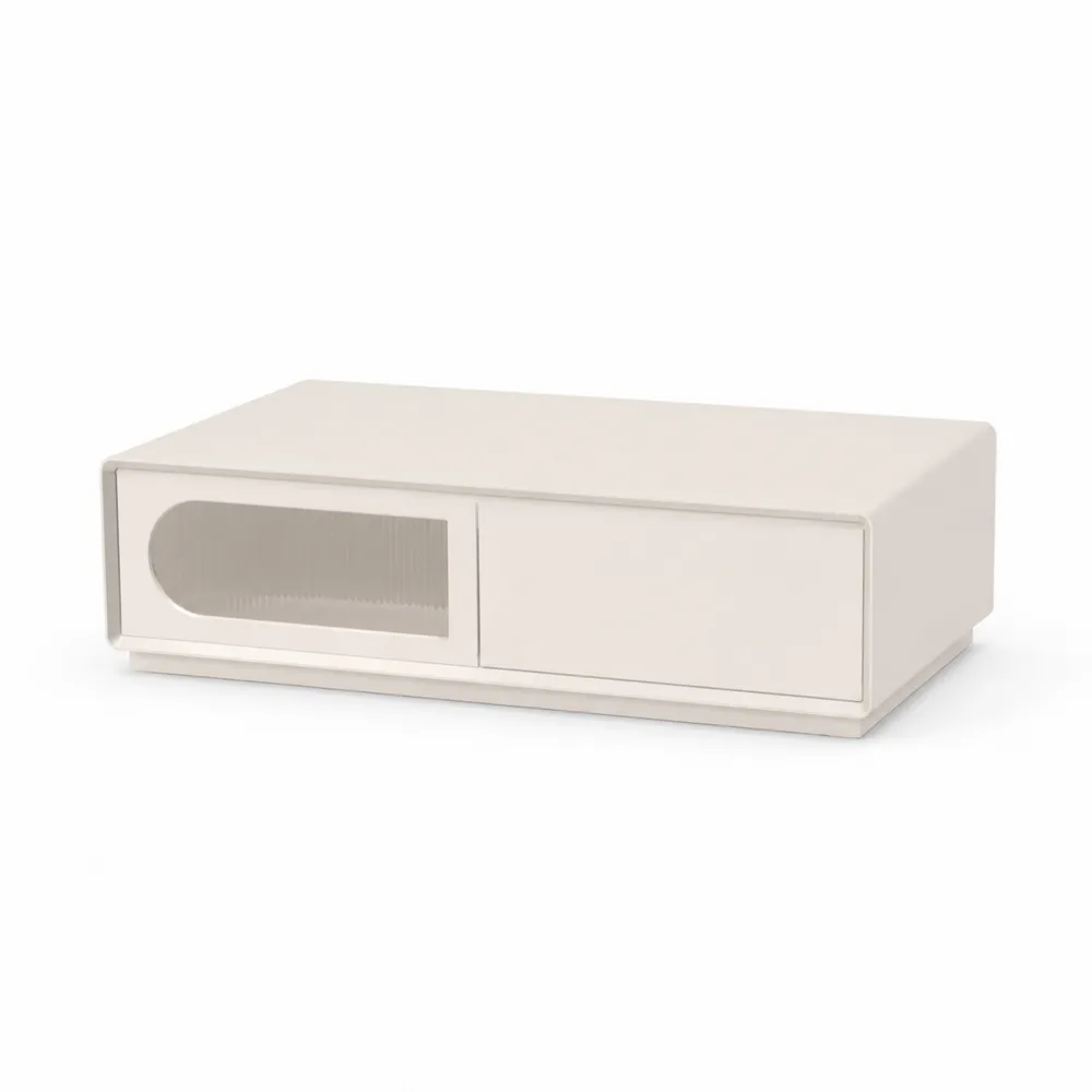 Table basse rectangulaire en bois MDF blanc avec porte coulissante en verre-Solvortinela