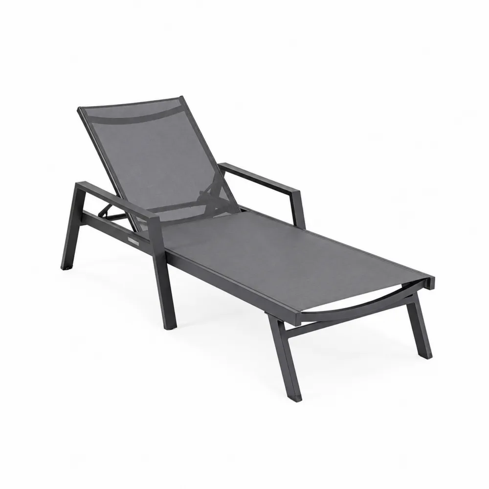 Bain de soleil réglable en aluminium et tissu noir 200x65x35 cm-Solvortinela