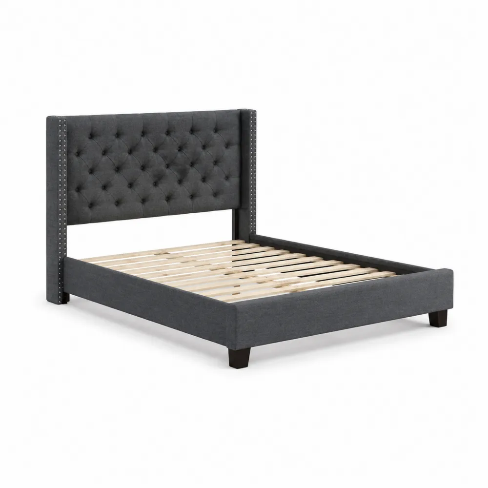 Lit double en tissu gris avec tête de lit 140x200 cm-Solvortinela