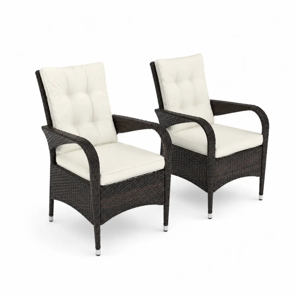Lot de 2 chaises en rotin noir avec coussins crème-Solvortinela