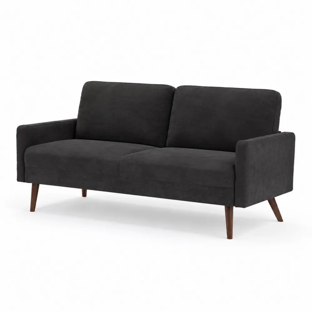 Canapé 3 places en tissu Gris Foncé avec pieds en bois-Solvortinela