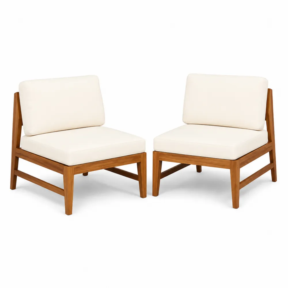 Lot de 2 chaises en bois avec coussins crème-Solvortinela