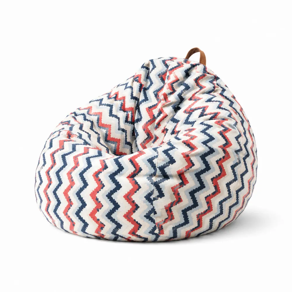 Pouf poire en coton motif zigzag rouge/Bleu/Blanc-Solvortinela